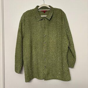Joni B Crinkle Textured Button Down Blouse | Green Long Sleeve Collared Shirt